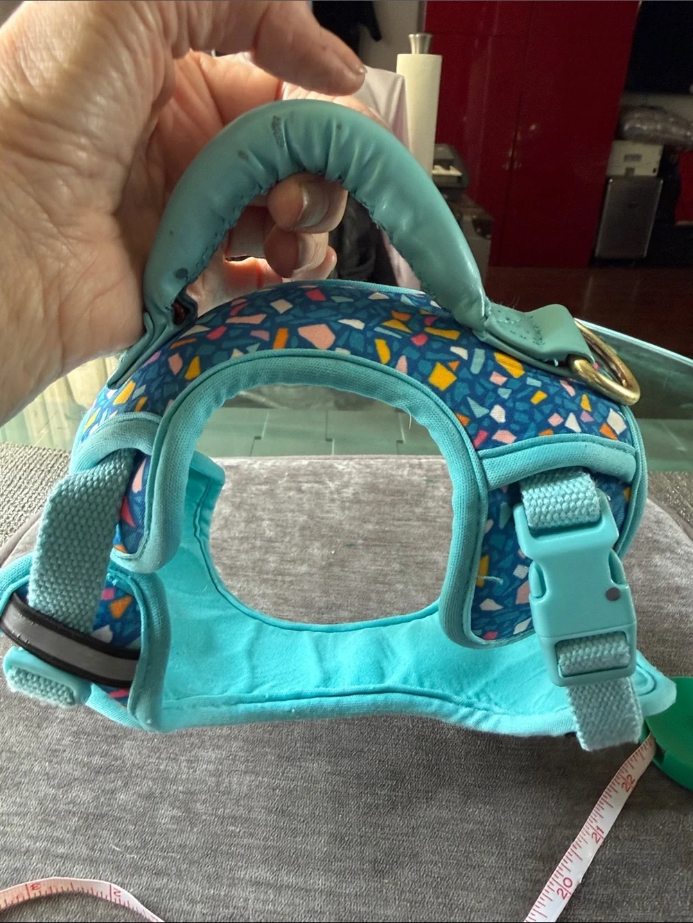 Turquoise Terrazzo Dog Harness with Padded Handle